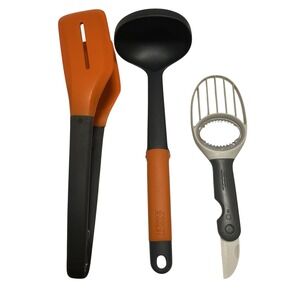 Joseph Joseph Kitchen Utensil Lot Ladle Spoon, Turner Tongs, Avocado 3 In 1 Tool